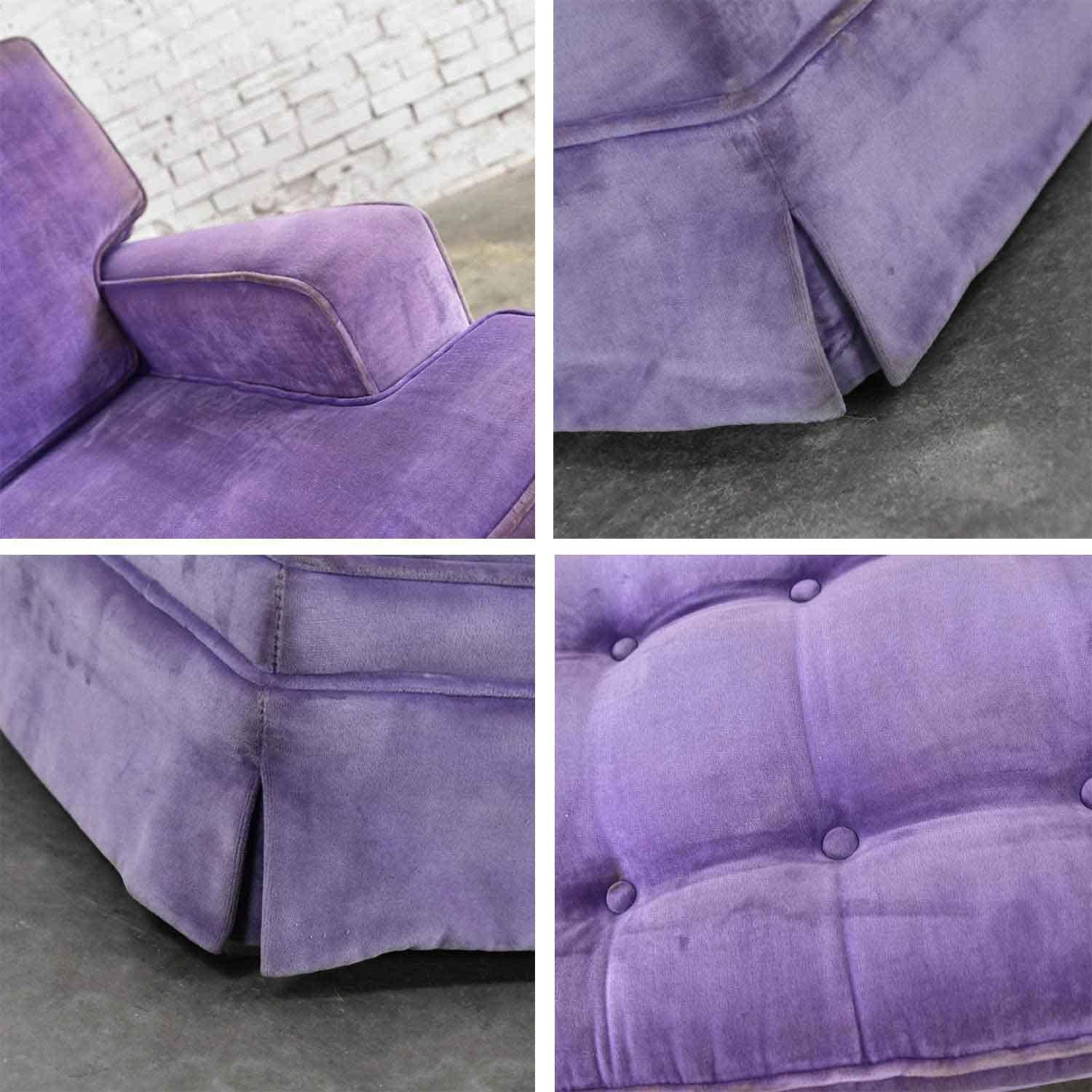 Mid-Century Modern Purple Velvet Lawson Style Vintage Club Chair and Ottoman 2