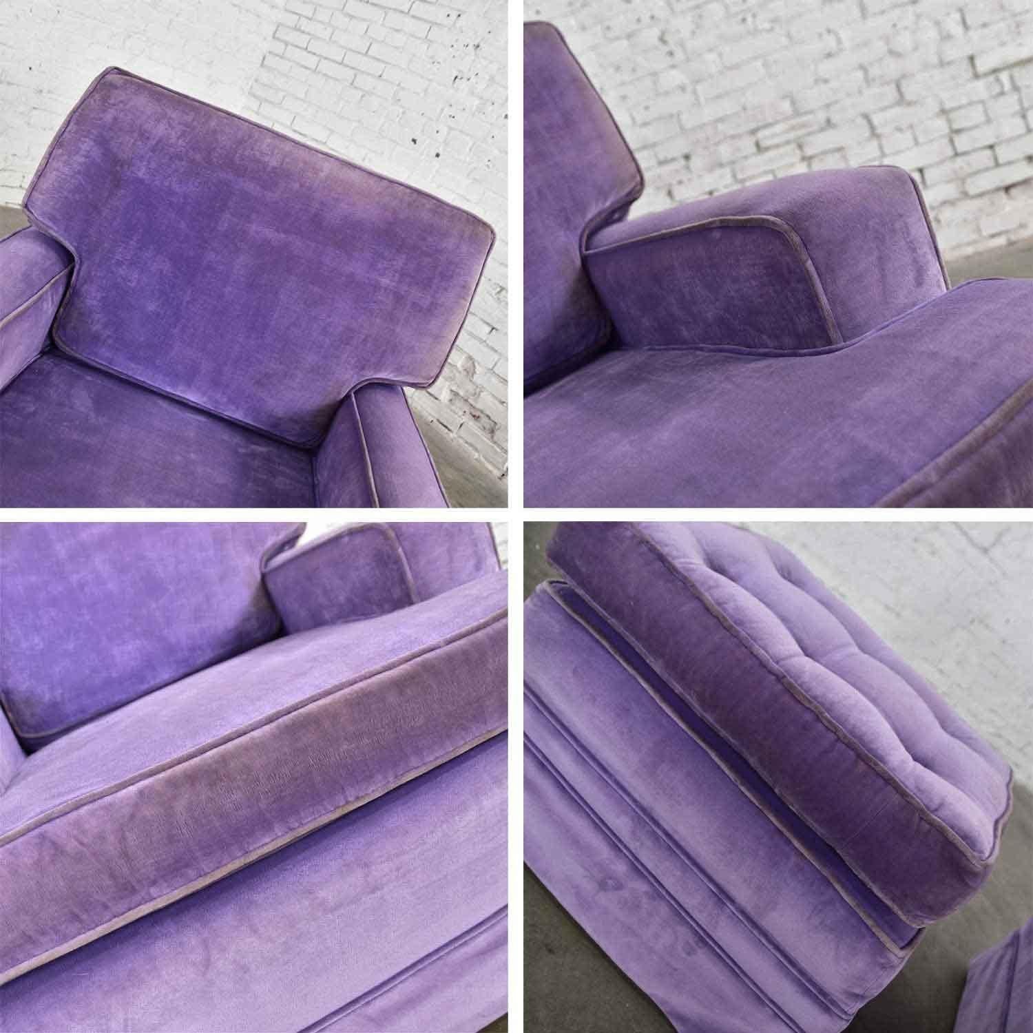 Mid-Century Modern Purple Velvet Lawson Style Vintage Club Chair and Ottoman 3