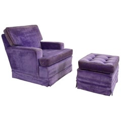 Mid-Century Modern Purple Velvet Lawson Style Vintage Club Chair and Ottoman