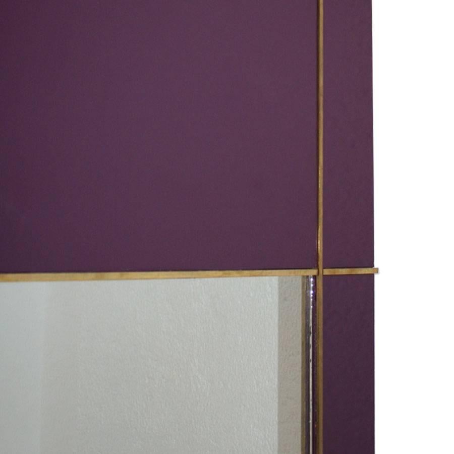 Mid-Century Modern Purple Wood Gold Brass Italian Screen Divider In Good Condition For Sale In Madrid, ES