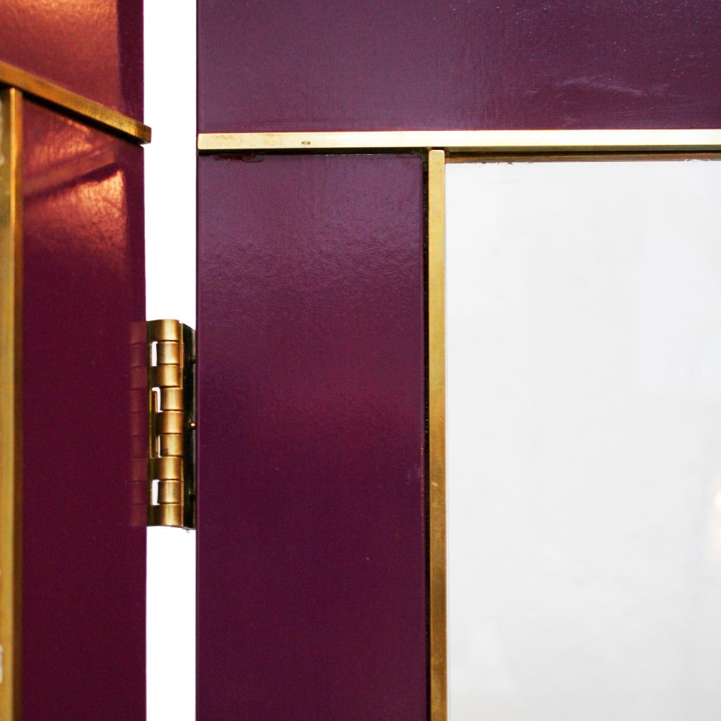 Mid-Century Modern Purple Wood Gold Brass Italian Screen Divider For Sale 1