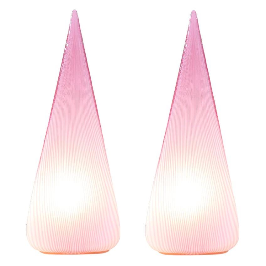1x Mid-Century Modern Pyramid Pink Murano Glass Table Lamp by Vetri