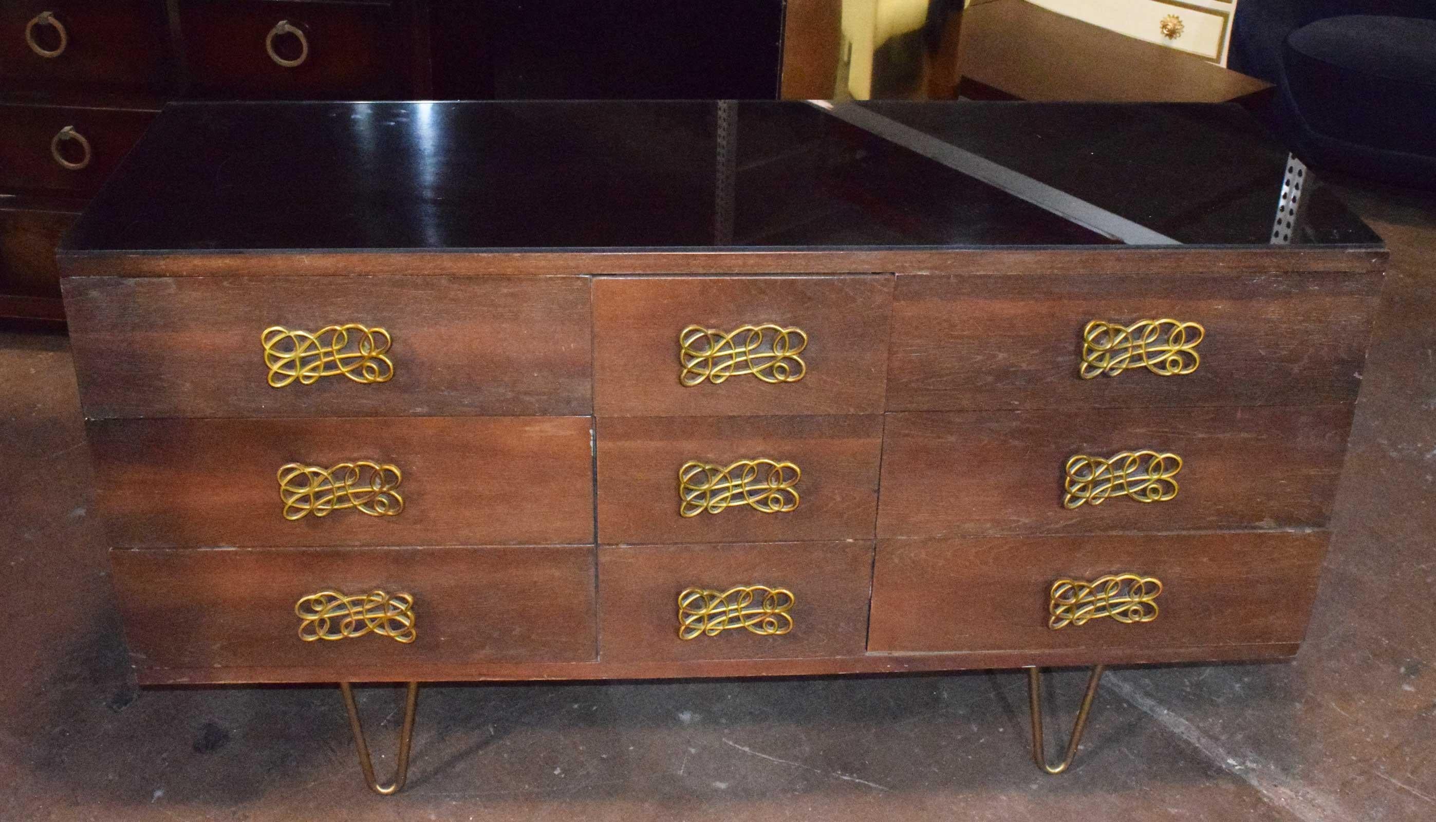 Mid-Century Modern Pyramid Shape High Chest with Large Decorative Pulls In Fair Condition In Dallas, TX