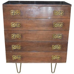 Used Mid-Century Modern Pyramid Shape High Chest with Large Decorative Pulls