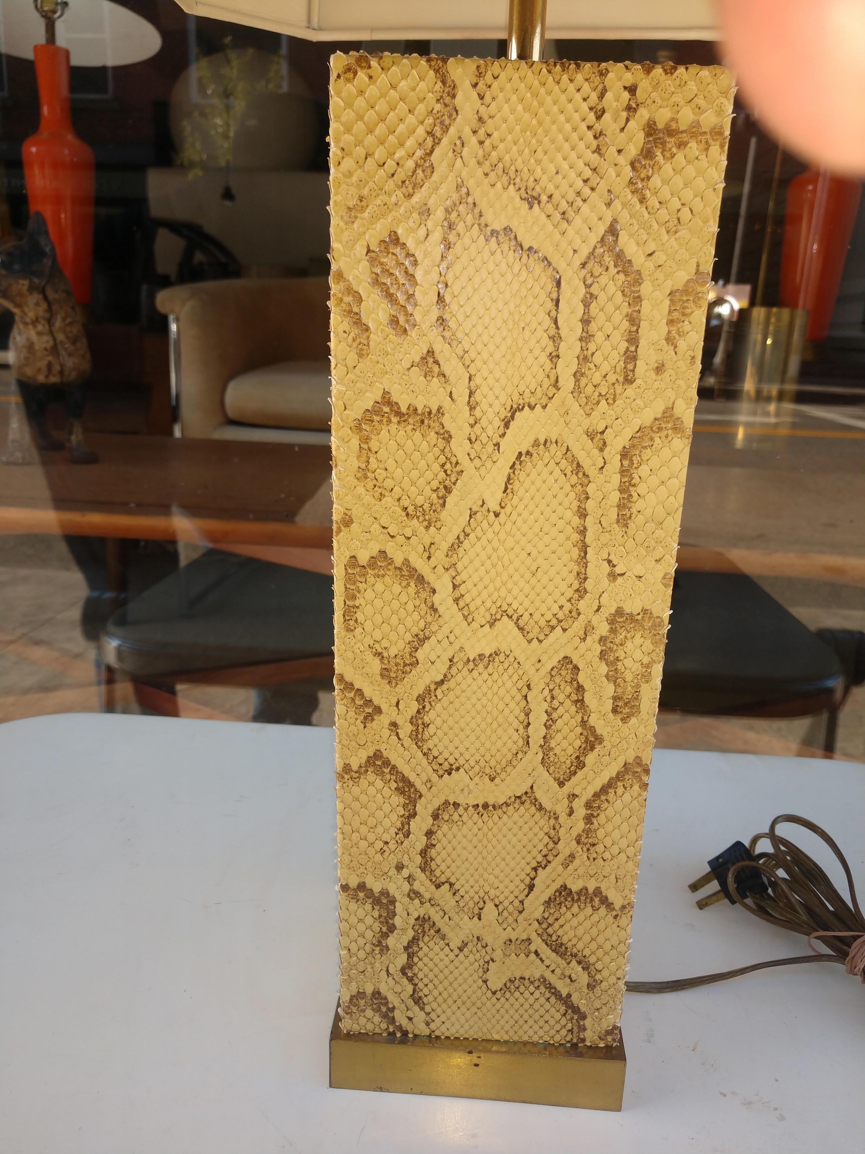 Late 20th Century Mid Century Modern Python Skin Table Lamp by Karl Springer 1970 For Sale