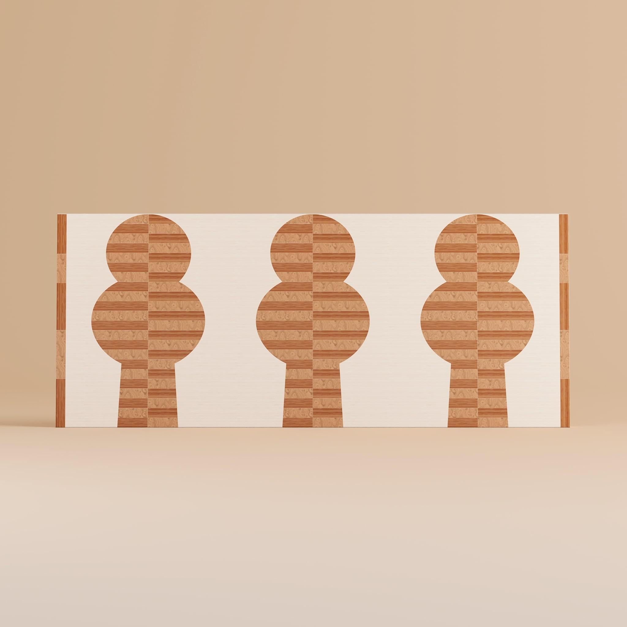 Mid-Century Modern Mid-century Modern Queen Bed Geomtric Pattern Headboard Marquetry White & Beige For Sale
