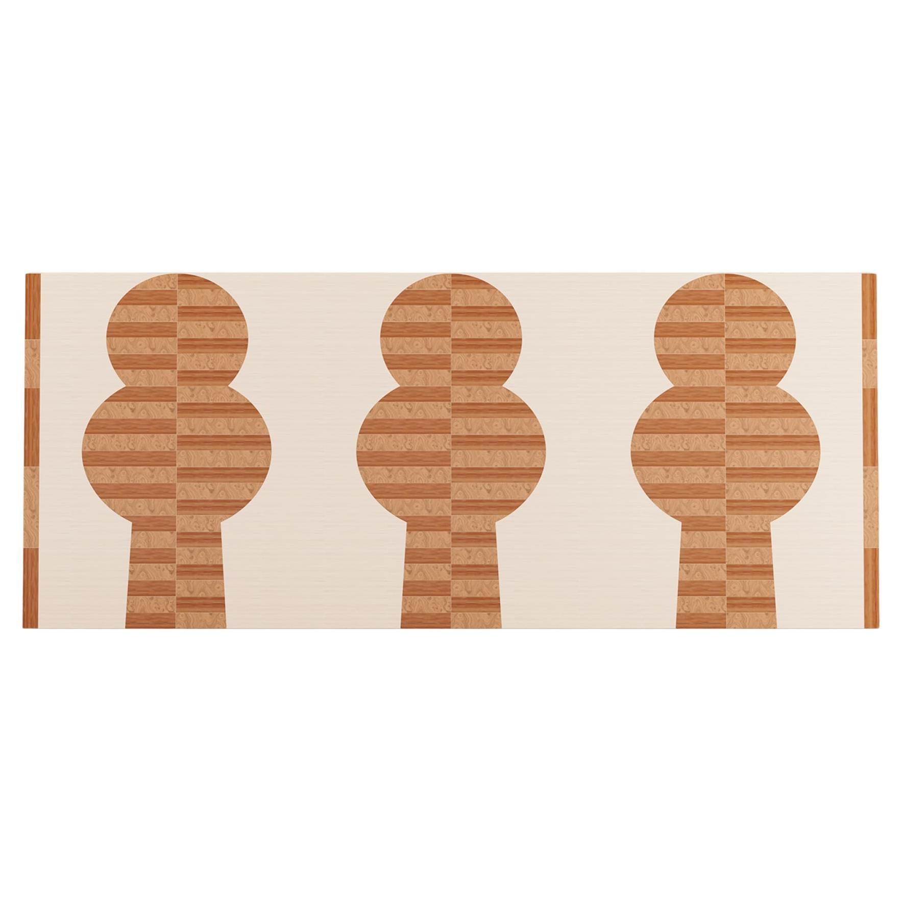 Cabecero de cama de matrimonio moderno de mediados de siglo Marquetería geométrica Madera blanca y beige