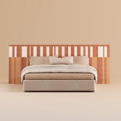 Mid-century Modern Queen Bed Headboard Geometric Modern Pattern Wood Marquetry