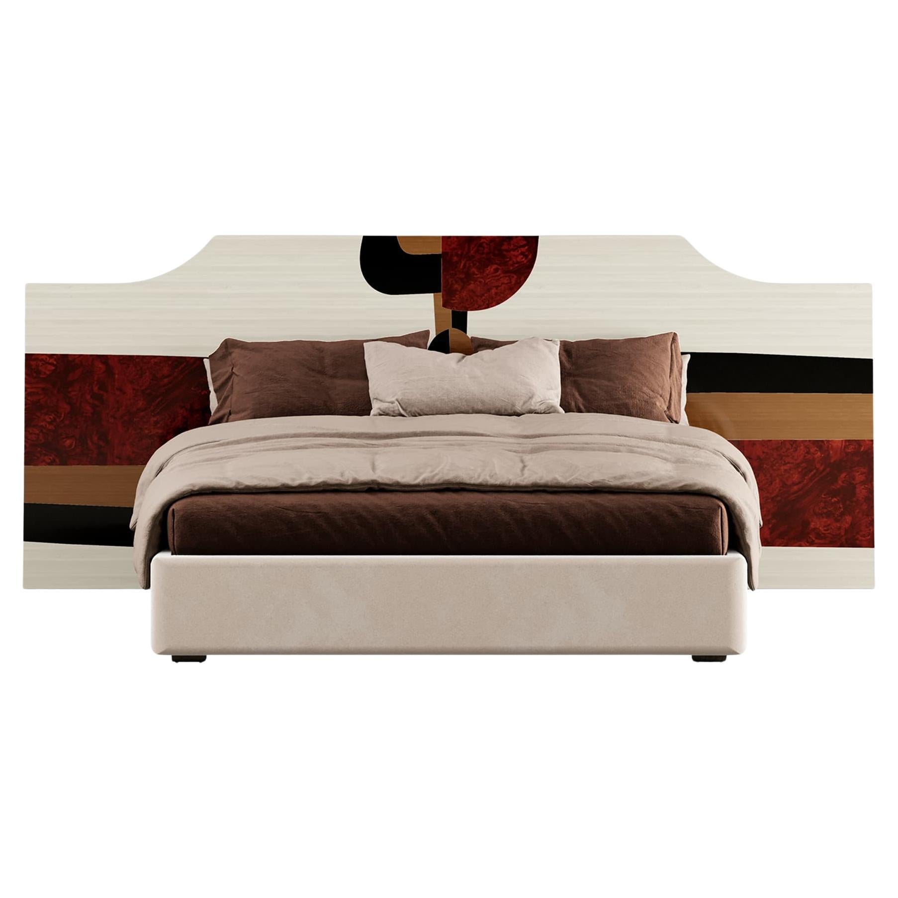 Cabecero de cama Queen moderno de mediados de siglo Patrón geométrico en marquetería de madera