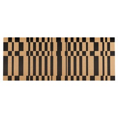 Mid-century Modern Queen Headboard Bed Stripe Black & Wood Geometric Pattern