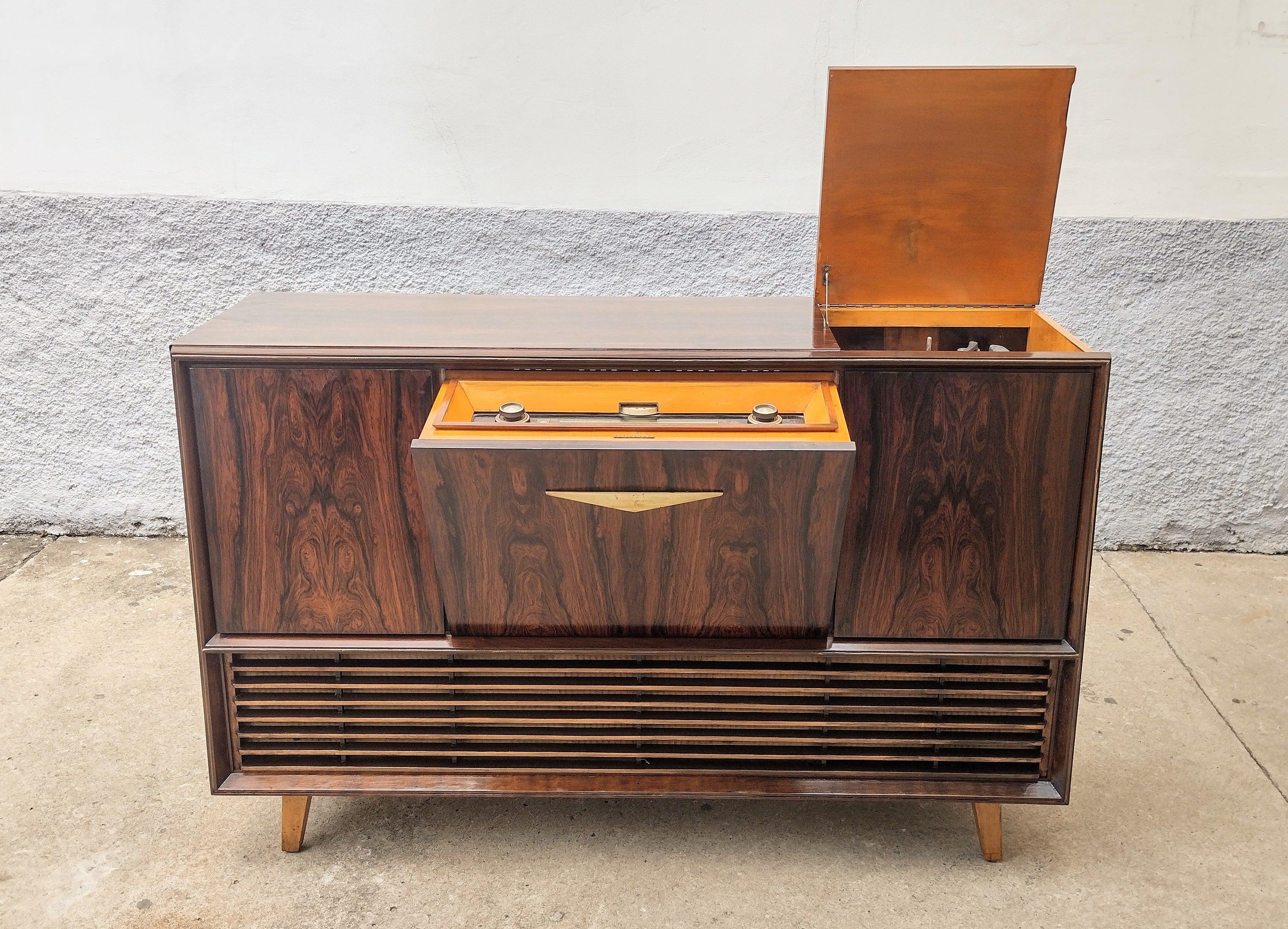 Late 20th Century Mid-Century Modern Radio Victrola Telefunken in Rosewood 'Does Not Work'