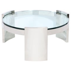 Mid-Century Modern "Radius" Glass & Stainless Steel Cocktail Table by Ron Seff