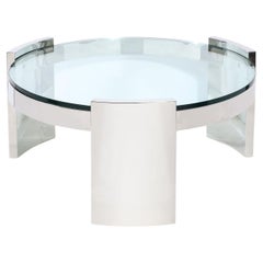 Used Mid-Century Modern "Radius" Glass & Stainless Steel Cocktail Table by Ron Seff