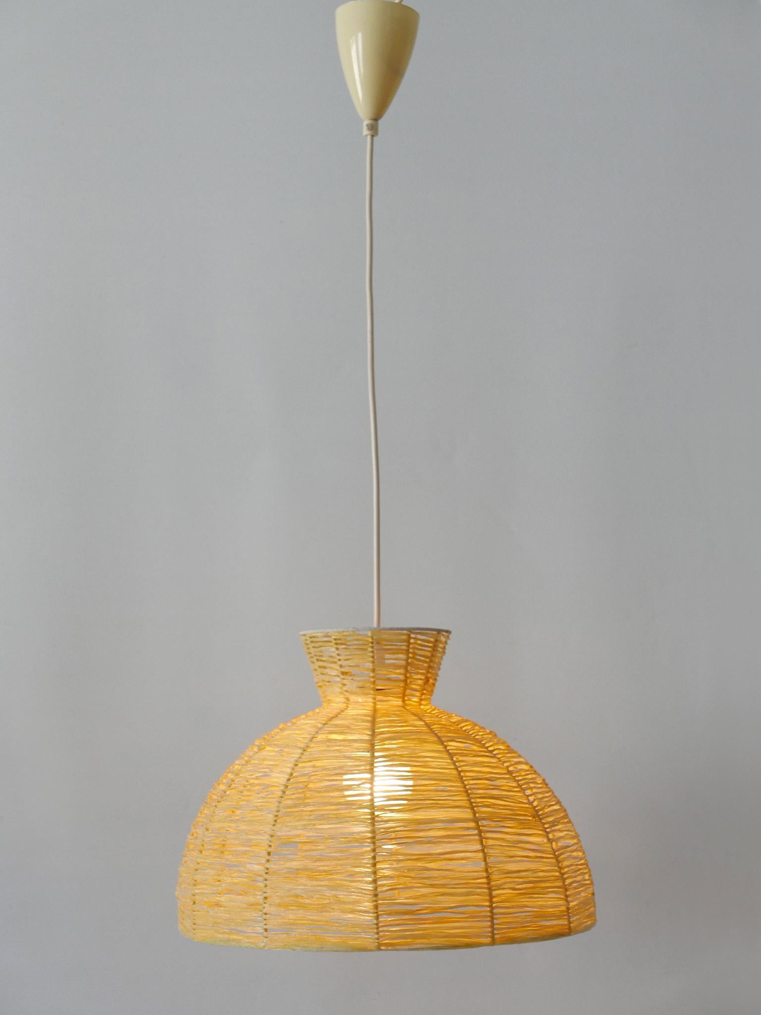 Late 20th Century Mid-Century Modern Raffia Bast Pendant Lamp or Hanging Light Germany 1970s For Sale