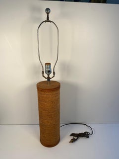 Mid-Century Modern Raffia Wrapped Cylinder Table Lamp, 1970s Natural Woven Grass