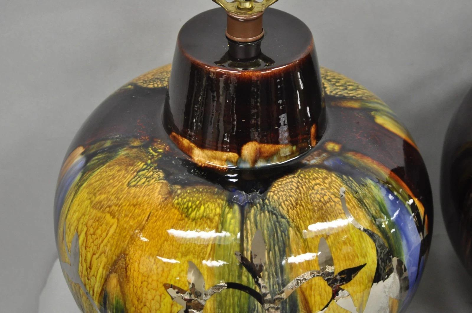 Céramique Lampes de table en poterie à glaçure marron et goutte d'eau de style moderne du milieu du siècle par Sunset Cosco Paire en vente