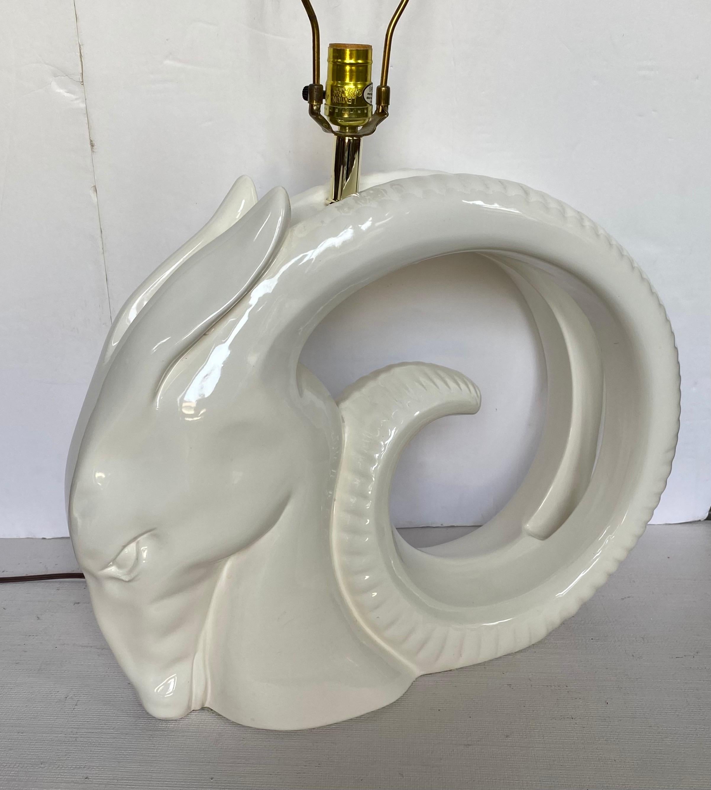 Glazed Mid-Century Modern Ram or Gazelle Head Ceramic Table Lamp