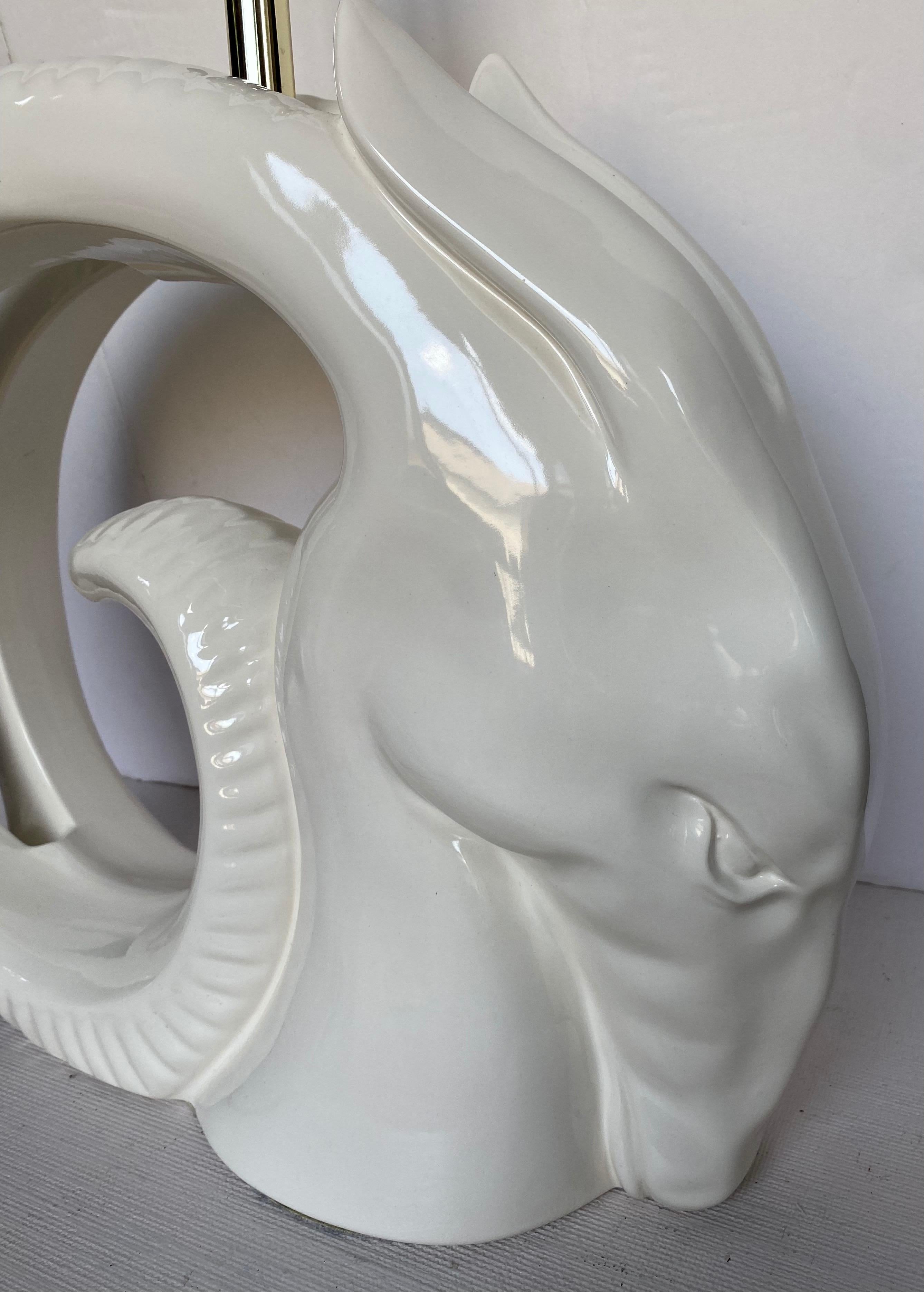 Mid-Century Modern Ram or Gazelle Head Ceramic Table Lamp 3