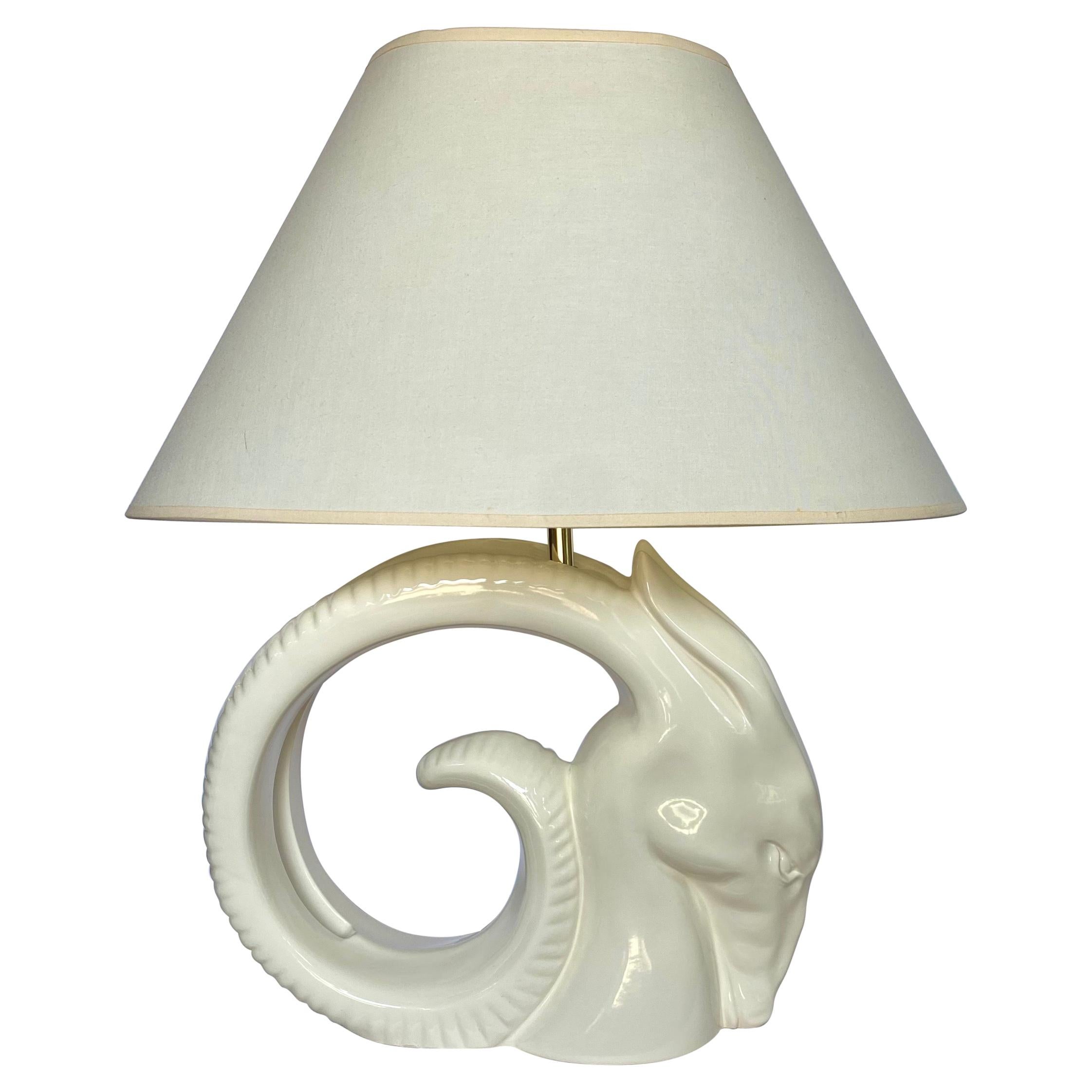 Mid-Century Modern Ram or Gazelle Head Ceramic Table Lamp