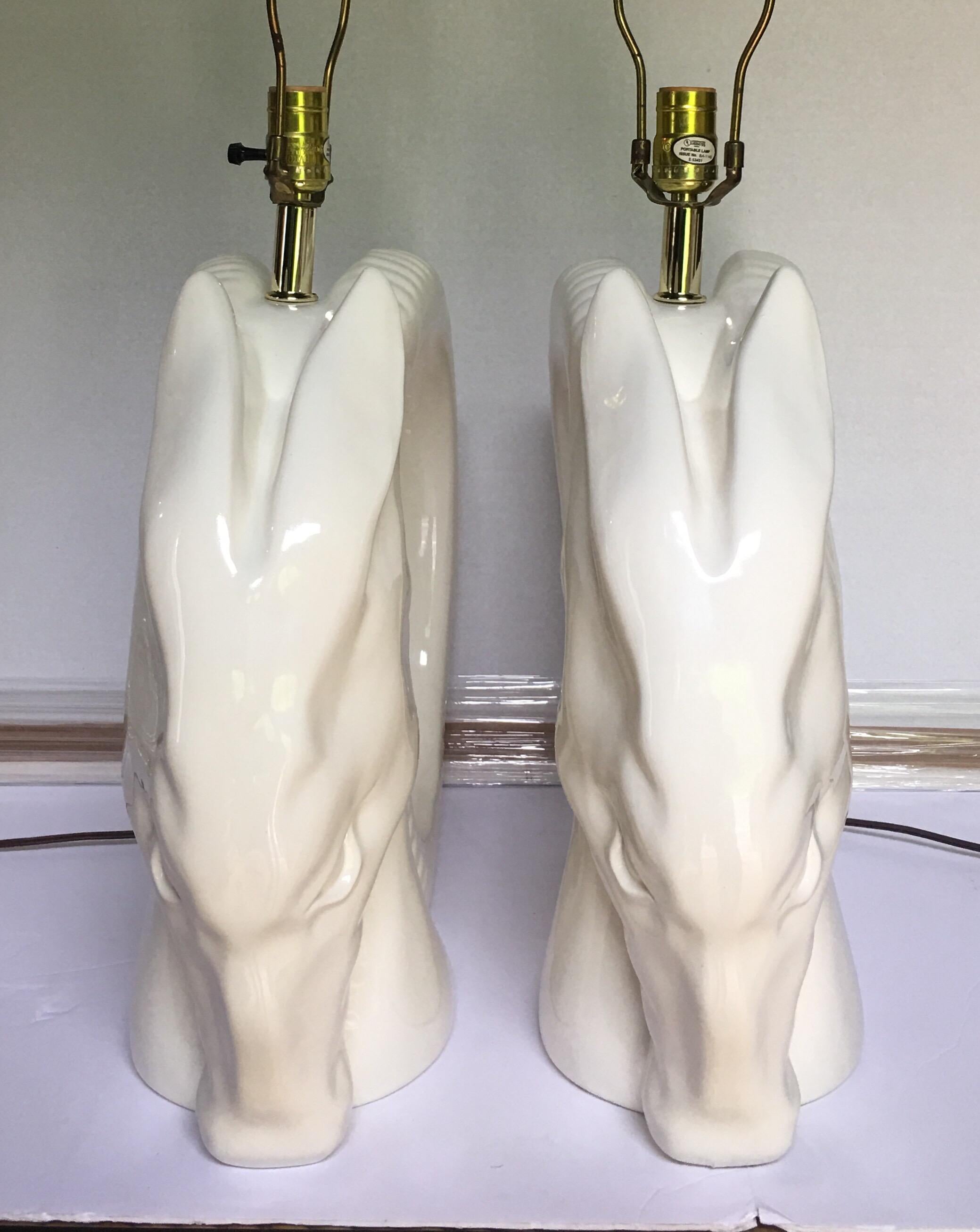 Late 20th Century Mid-Century Modern Ram or Gazelle Head Ceramic Table Lamps