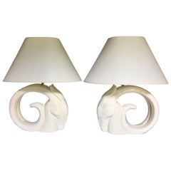 Vintage Mid-Century Modern Ram or Gazelle Head Ceramic Table Lamps