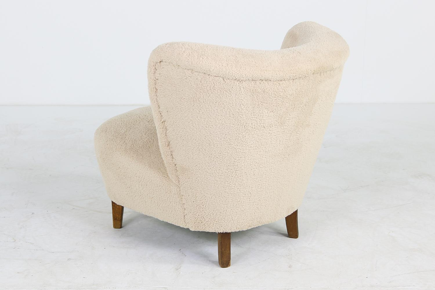 Swedish Mid-Century Modern Rare 1950s Gosta Jonsson Lounge Chair, Teddy Fur & Leather