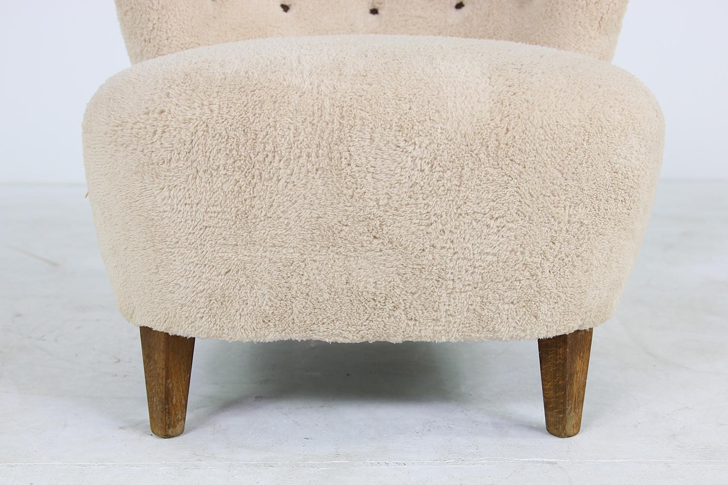 Mid-Century Modern Rare 1950s Gosta Jonsson Lounge Chair, Teddy Fur & Leather 1