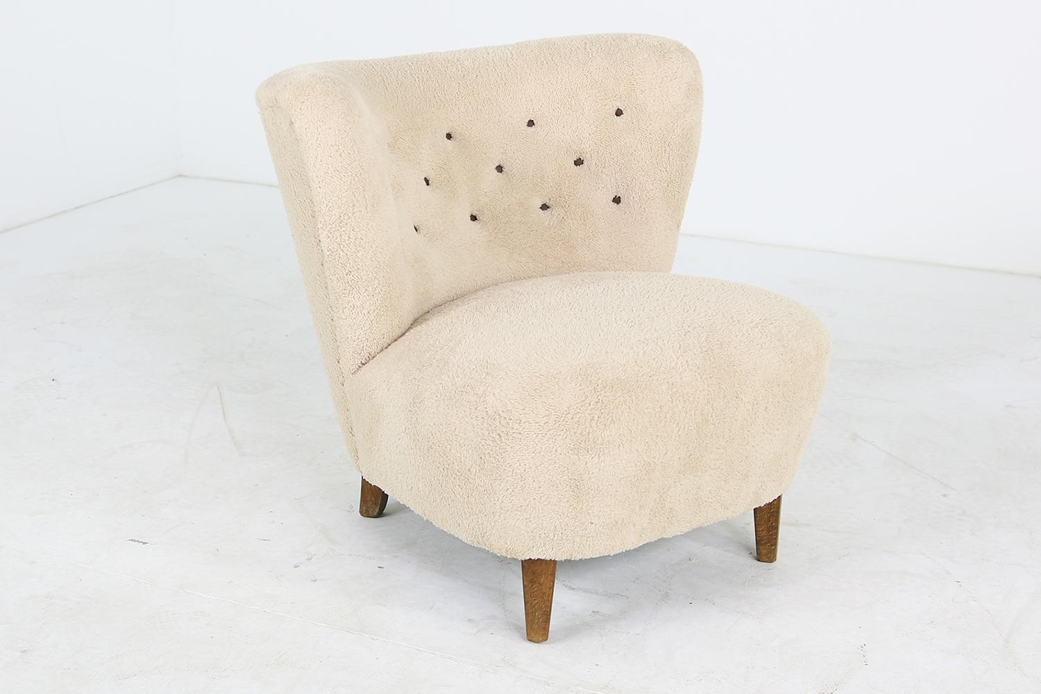 Mid-Century Modern Rare 1950s Gosta Jonsson Lounge Chair, Teddy Fur & Leather 3