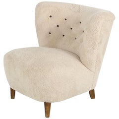 Mid-Century Modern Rare 1950s Gosta Jonsson Lounge Chair, Teddy Fur & Leather