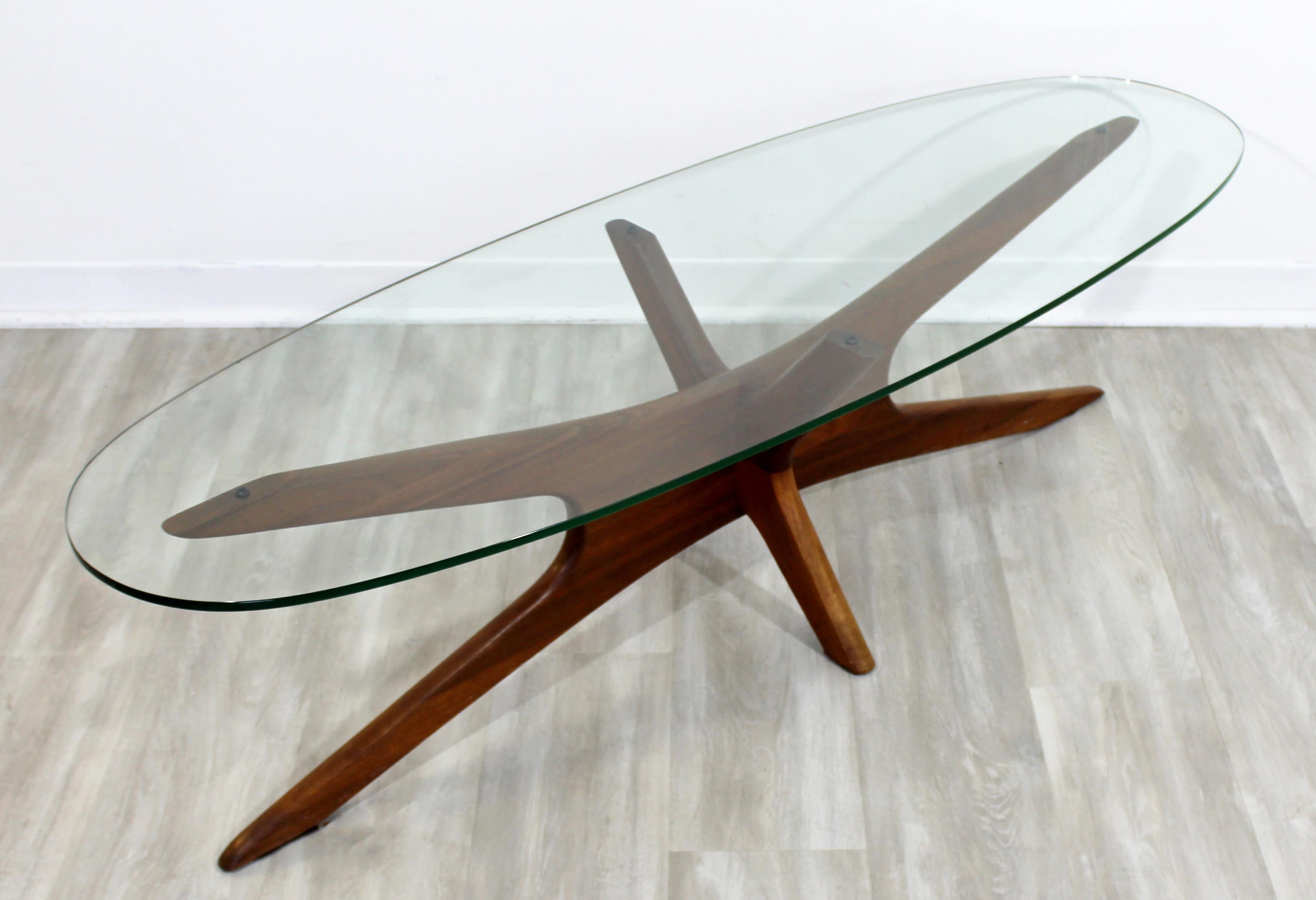 American Mid-Century Modern Rare Adrian Pearsall Oval Jacks Coffee Table Glass Walnut