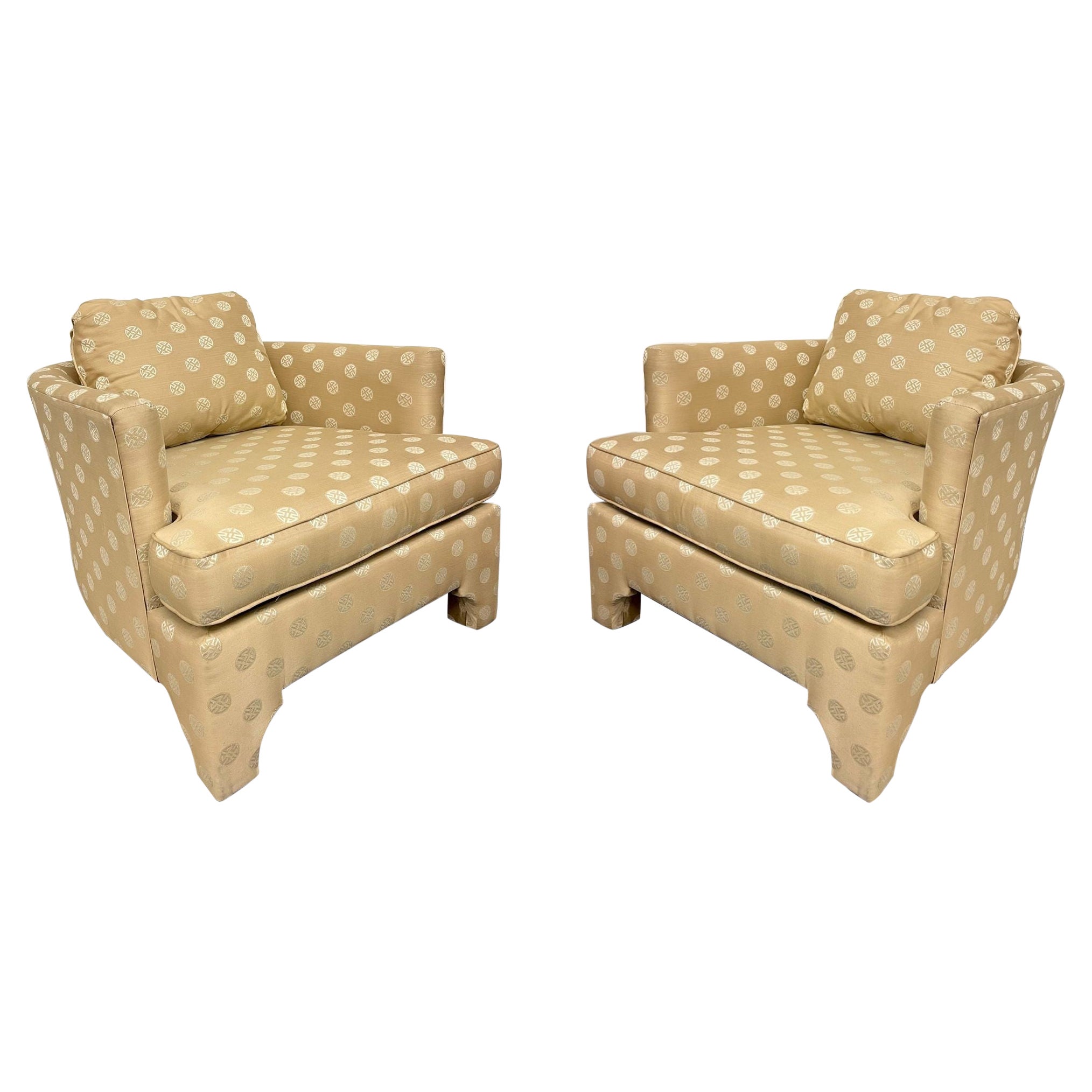 Mid-Century Modern Rare Barrel Back Parson Club Chairs, a Pair, Milo Baughman