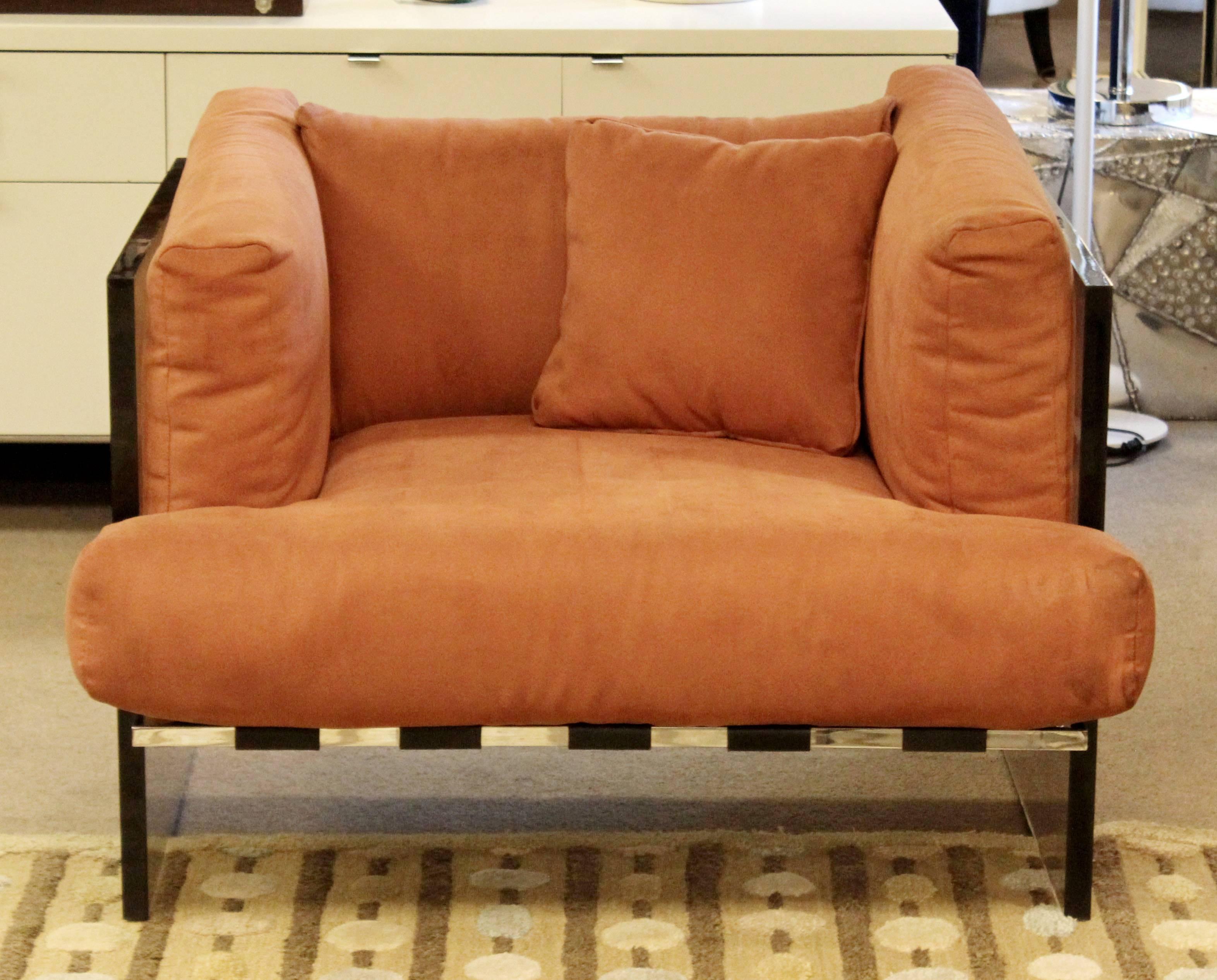 American Mid-Century Modern Rare Baughman Smoked Lucite Chrome Sofa Club Chair Set, 1970s