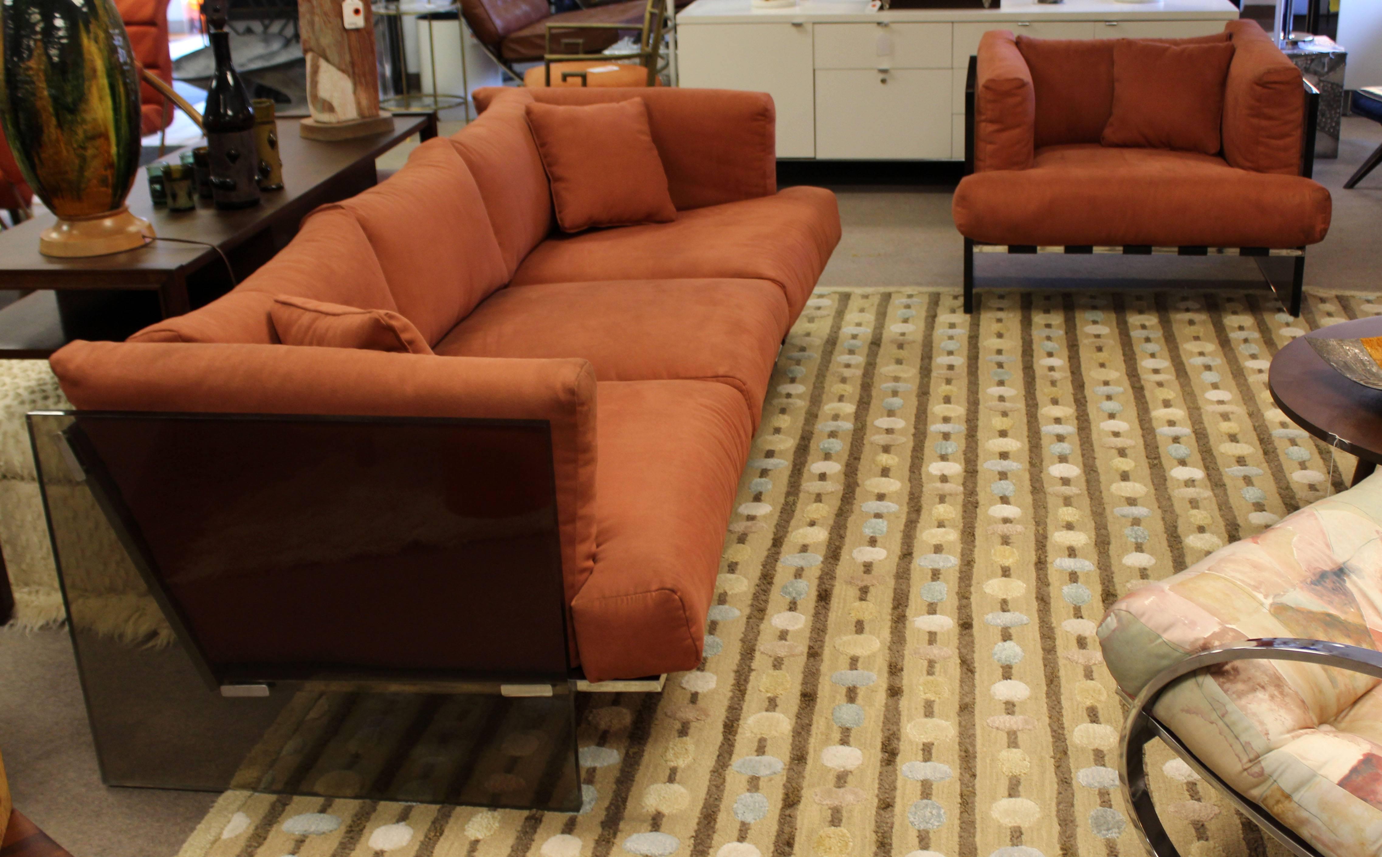 Mid-Century Modern Rare Baughman Smoked Lucite Chrome Sofa Club Chair Set, 1970s In Good Condition In Keego Harbor, MI
