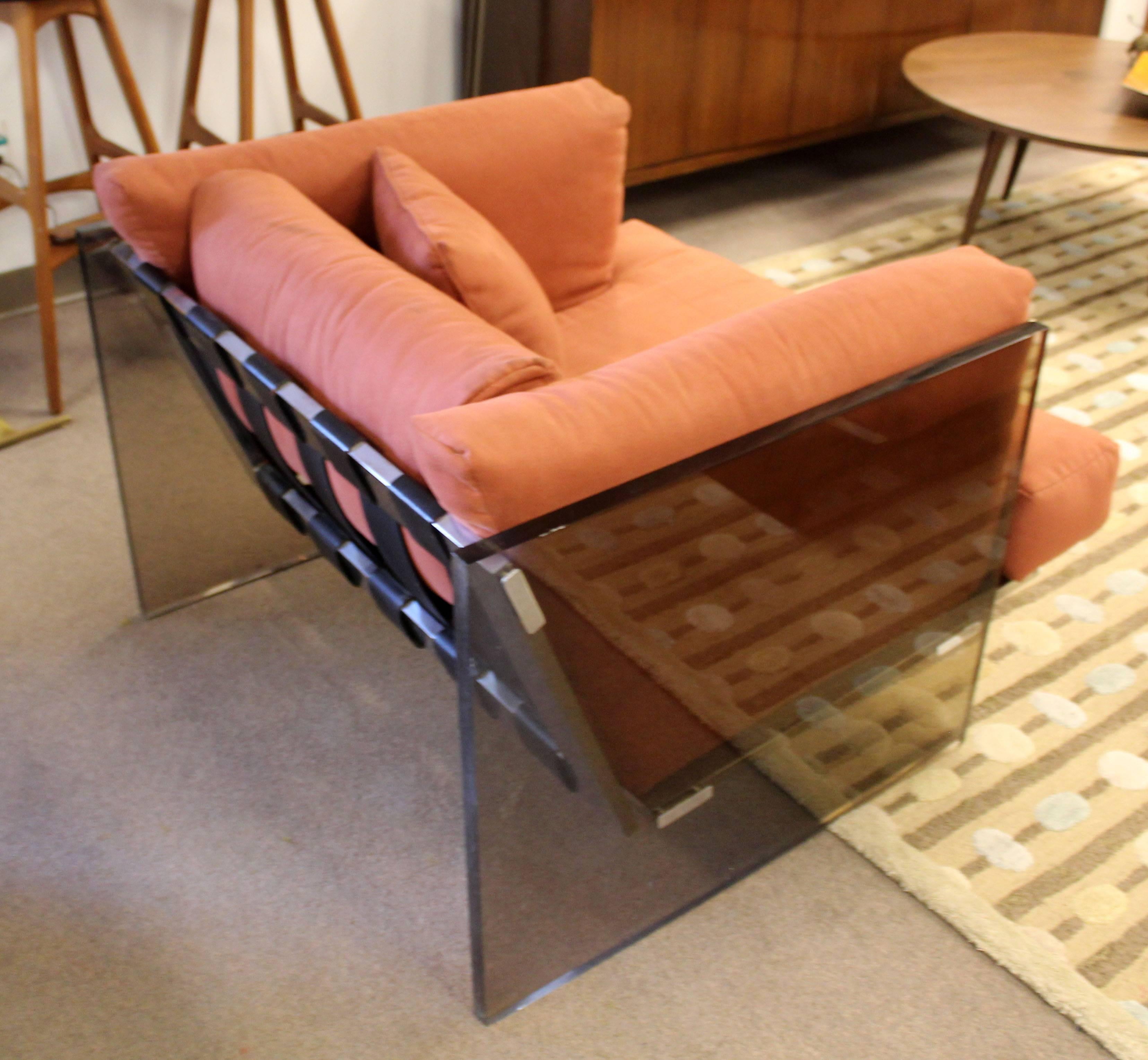 Mid-Century Modern Rare Baughman Smoked Lucite Chrome Sofa Club Chair Set, 1970s 4