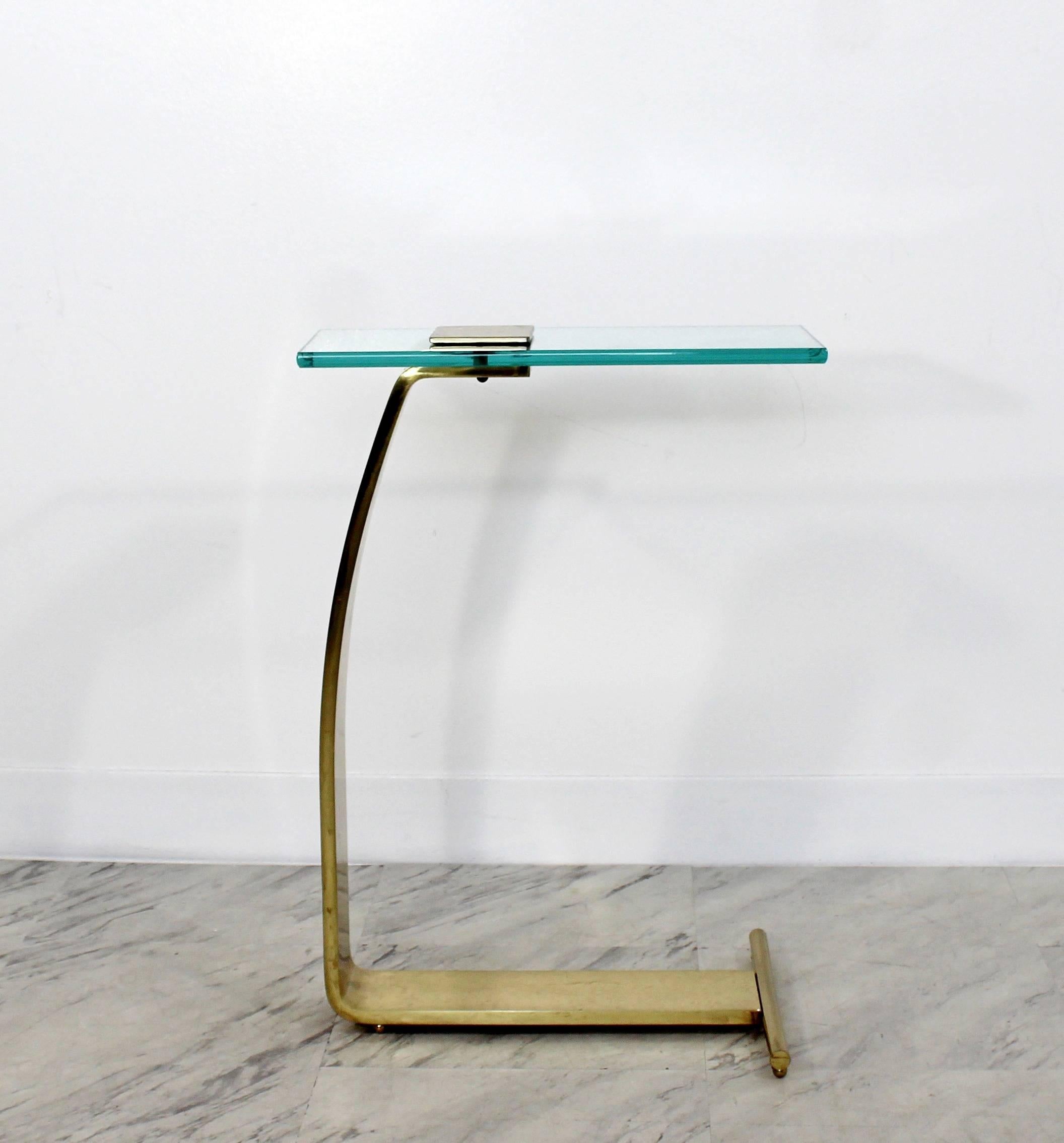 American Mid-Century Modern Rare DIA Cantilever Brass and Glass Side End Table, 1970s