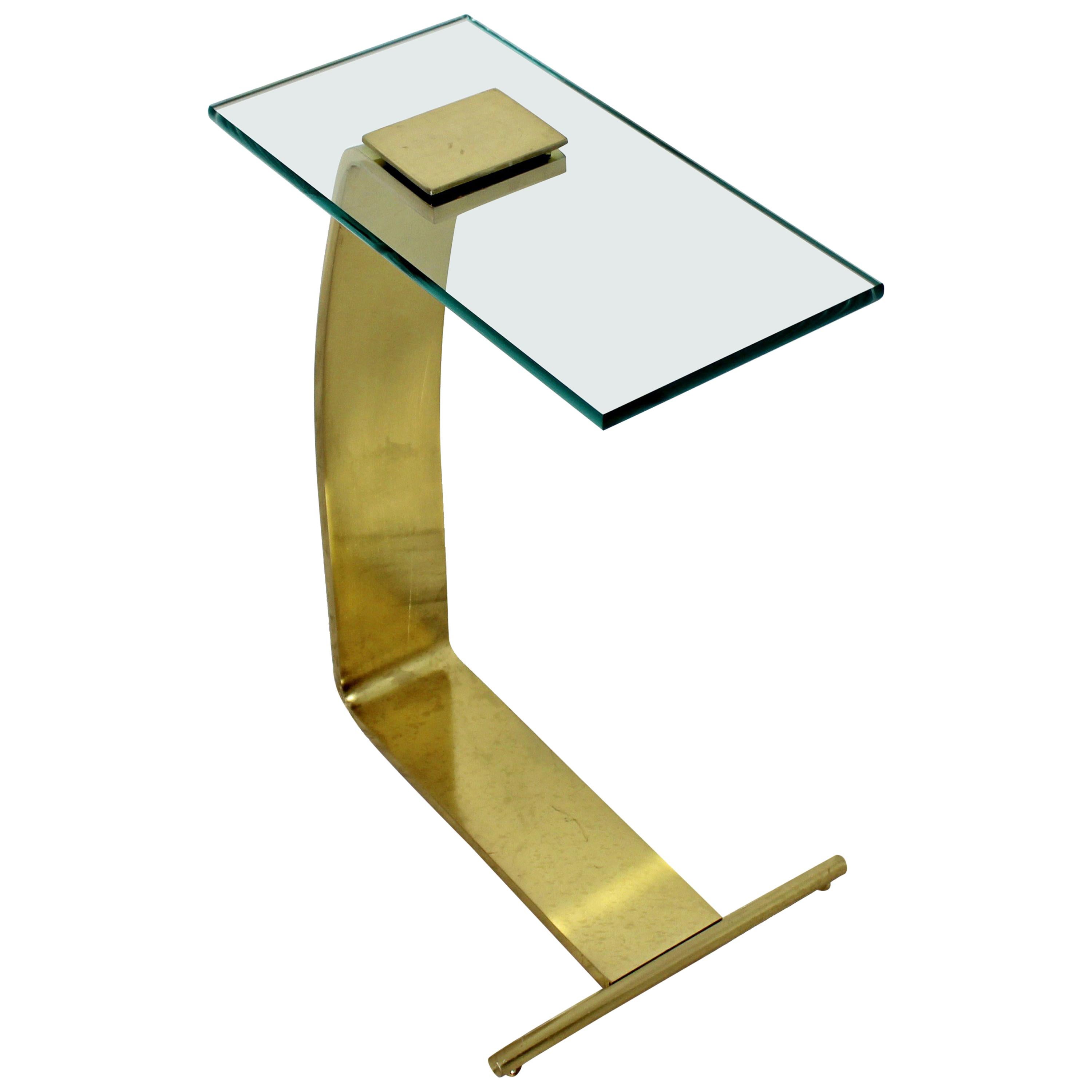 Mid-Century Modern Rare DIA Cantilever Brass and Glass Side End Table, 1970s