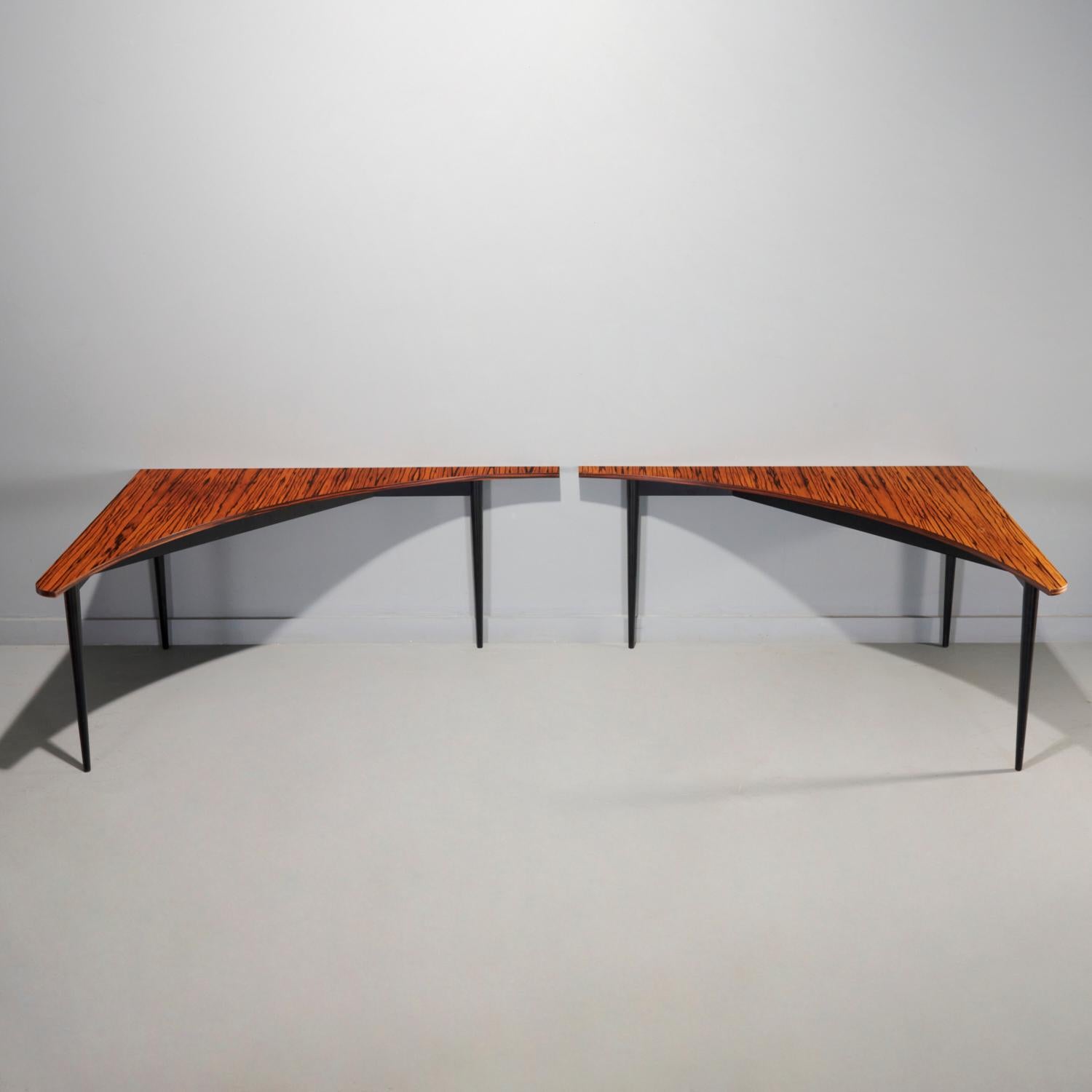 Mid-Century Modern Mid Century Modern Rare Harvey Probber Curved Macassar Corner Tables - A Pair For Sale
