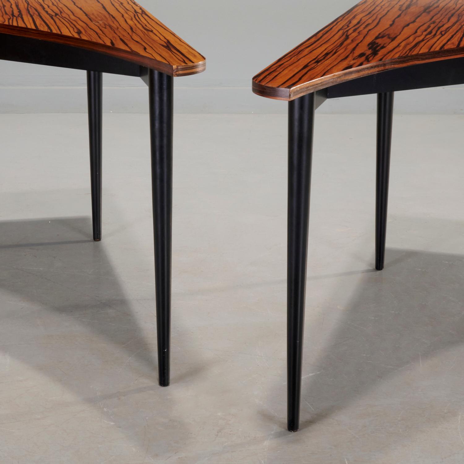 Mid-20th Century Mid Century Modern Rare Harvey Probber Curved Macassar Corner Tables - A Pair For Sale