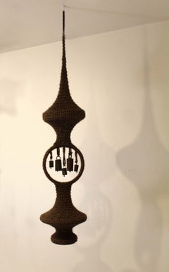 Mid Century Modern Rare Jane Knight Macrame Fiber Art Bell Chimes 1971
