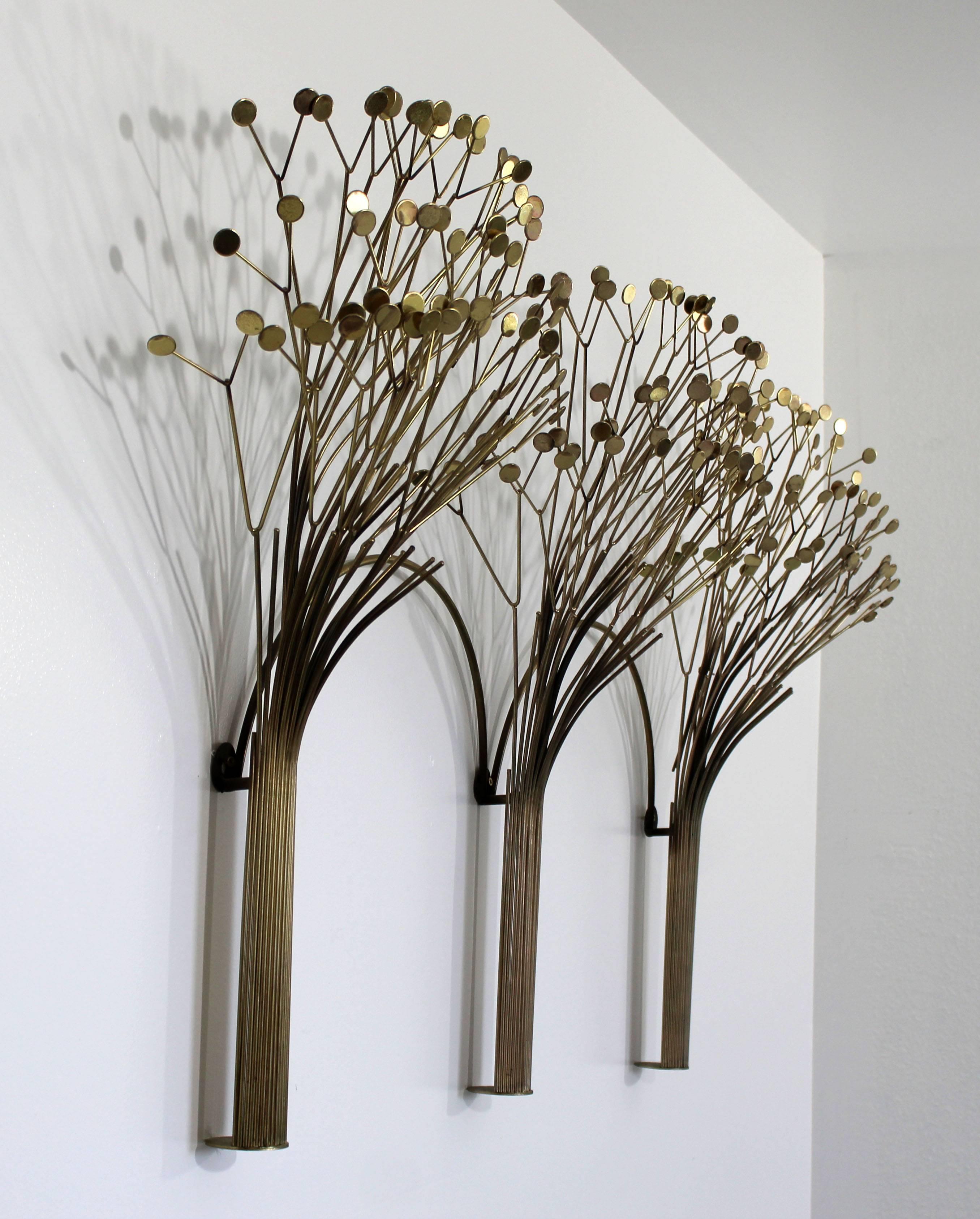 American Mid-Century Modern Rare Jere Brass Three Tree Wall Sculpture Signed Dated 1970s