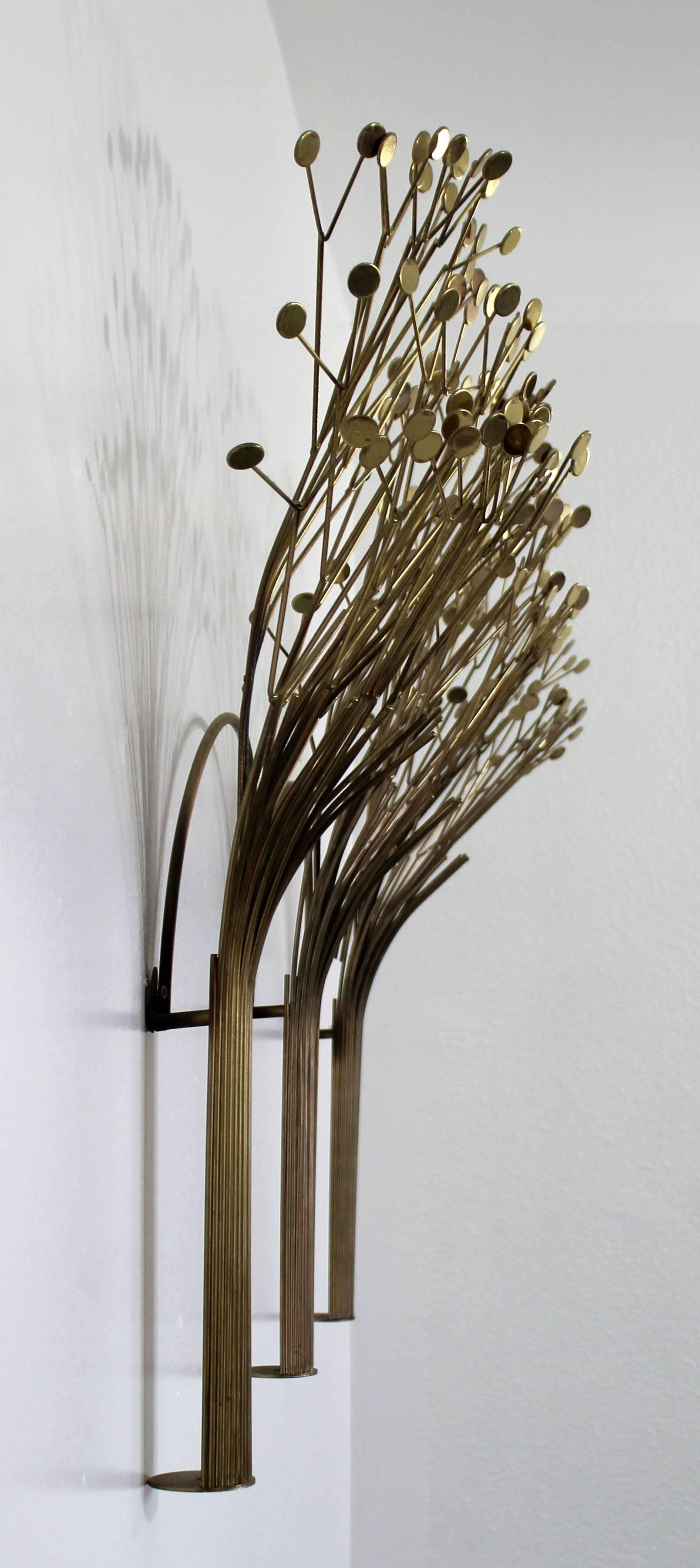 Mid-Century Modern Rare Jere Brass Three Tree Wall Sculpture Signed Dated 1970s In Good Condition In Keego Harbor, MI