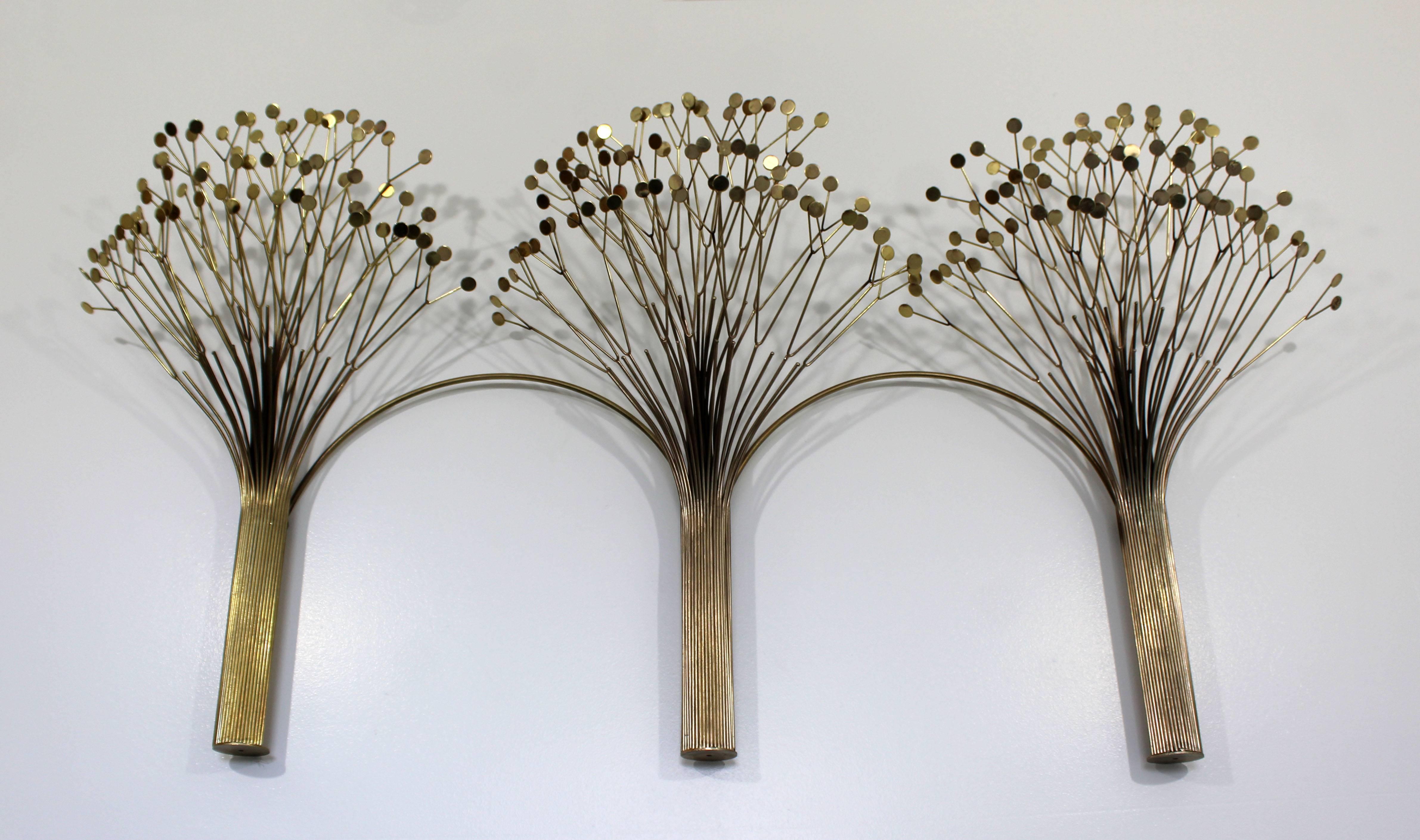 Mid-Century Modern Rare Jere Brass Three Tree Wall Sculpture Signed Dated 1970s 1