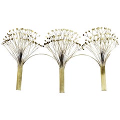 Mid-Century Modern Rare Jere Brass Three Tree Wall Sculpture Signed Dated 1970s