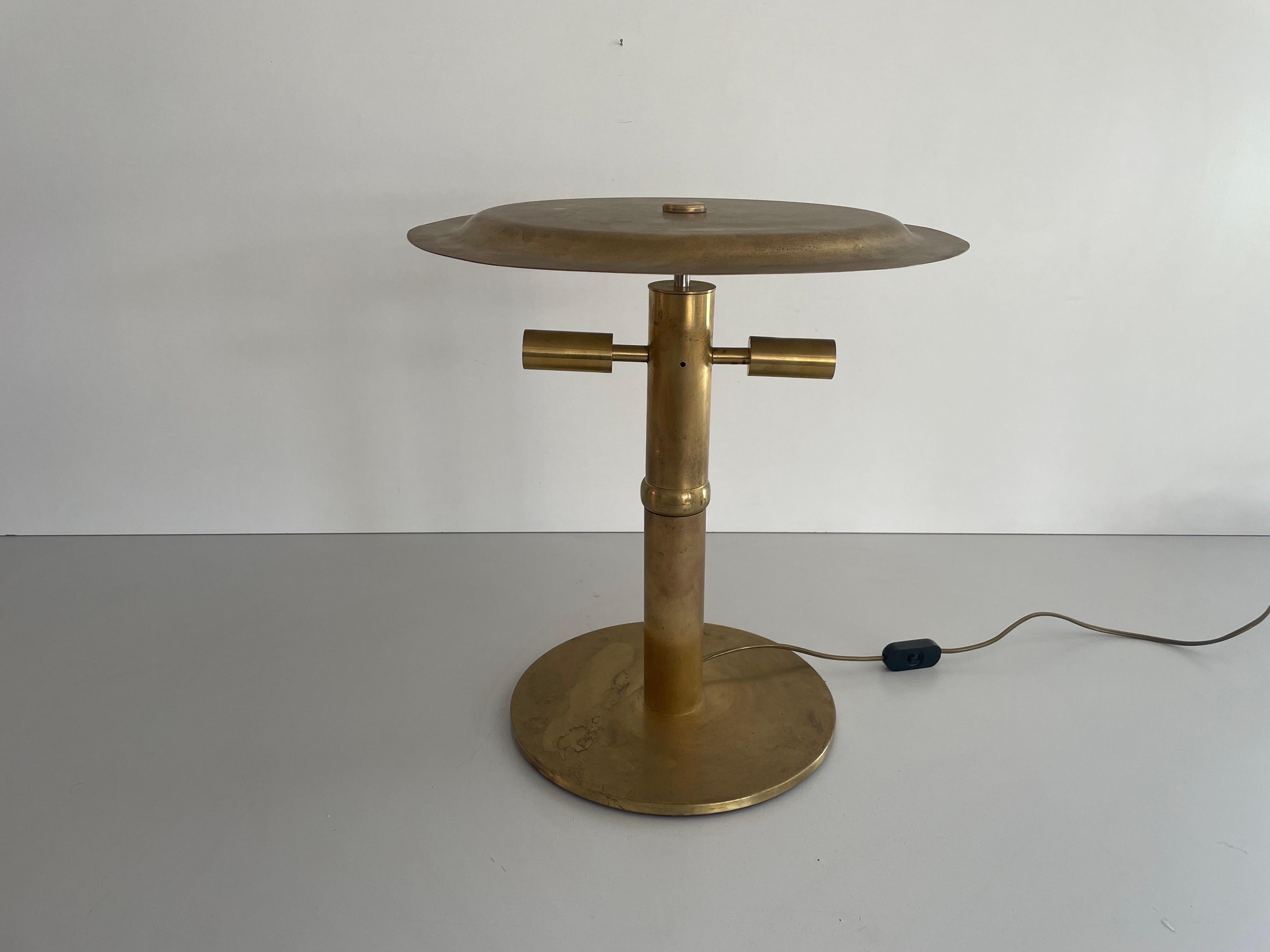 Mid-century Modern Rare Large Bauhaus Style Brass Table Lamp, 1960s, Italy

Minimal design
Very high quality.
Fully functional.

Original cable and plug. This lamp is suitable for EU plug socket. Switch on-off on the cable.

Lamps are in very good