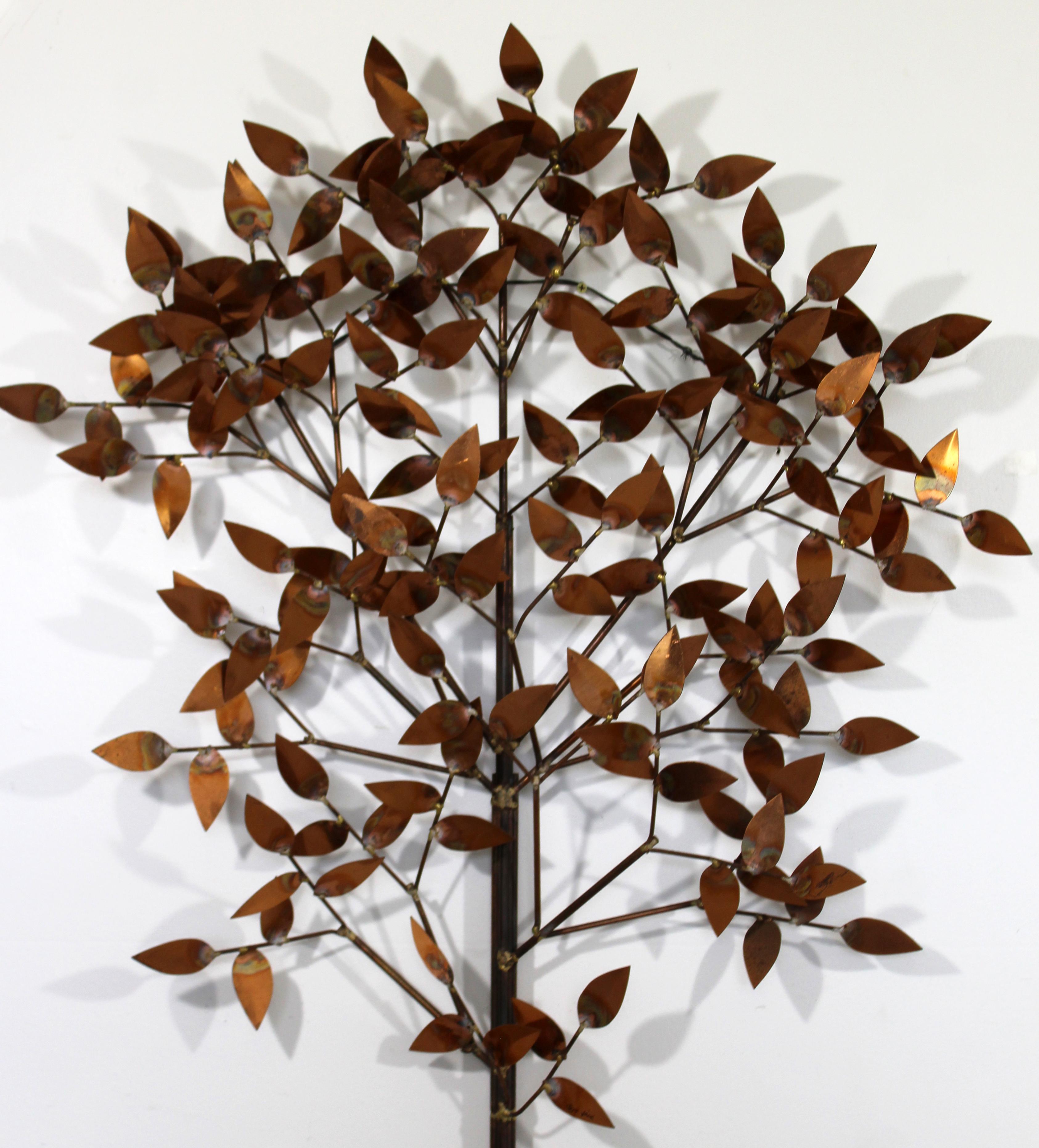 For your consideration is a large and captivating, copper wall sculpture of a tree, signed Curtis Jere, circa 1970s. In excellent condition. The dimensions are 31