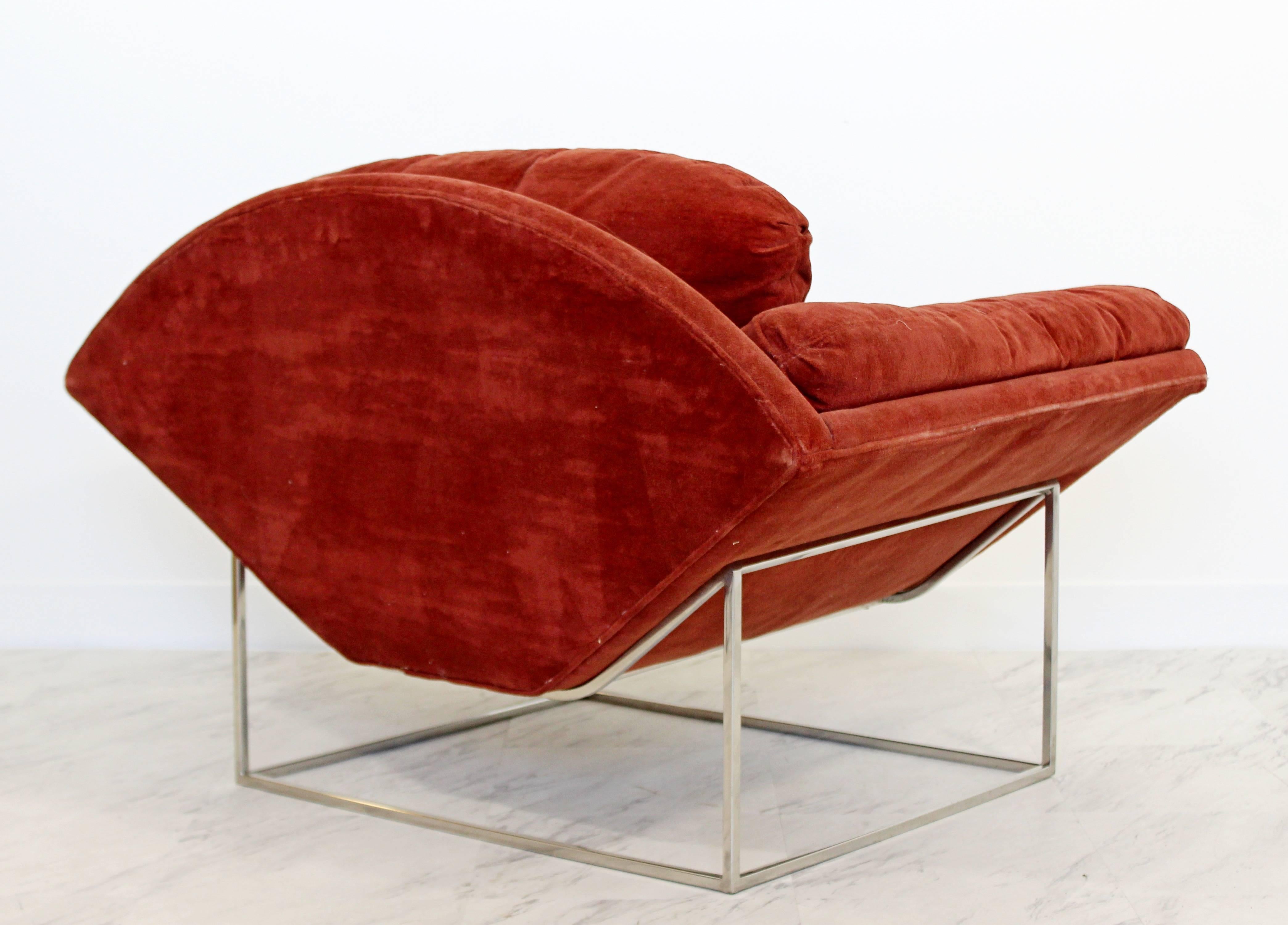 Fabric Mid-Century Modern Rare Milo Baughman Floating Chrome Lounge Chair, 1960s