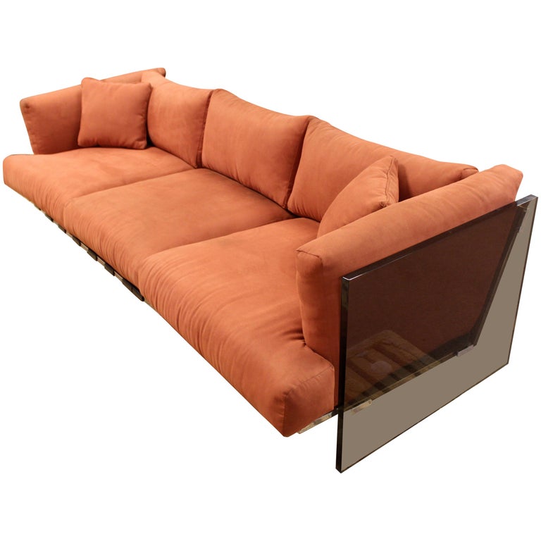 MidCentury Modern Rare Milo Baughman Smoked Lucite and Chrome Three