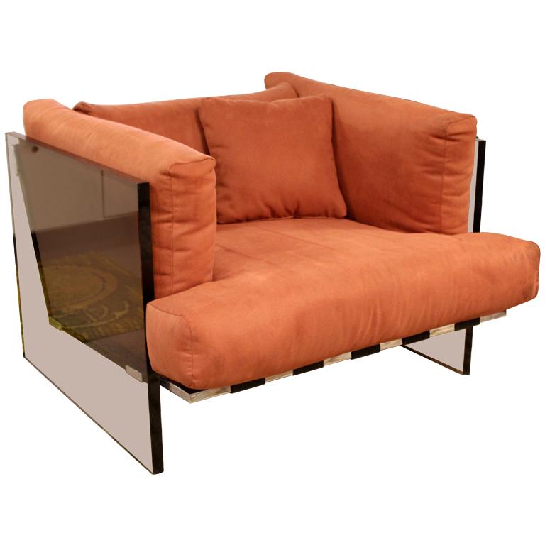Mid-Century Modern Rare Milo Baughman Smoked Lucite Chrome Club Lounge Chair