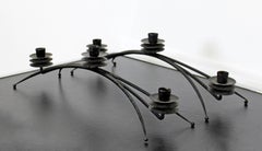 Mid-Century Modern Rare Pair of Black Iron Triple Candelabra by Tony Paul, 1950s