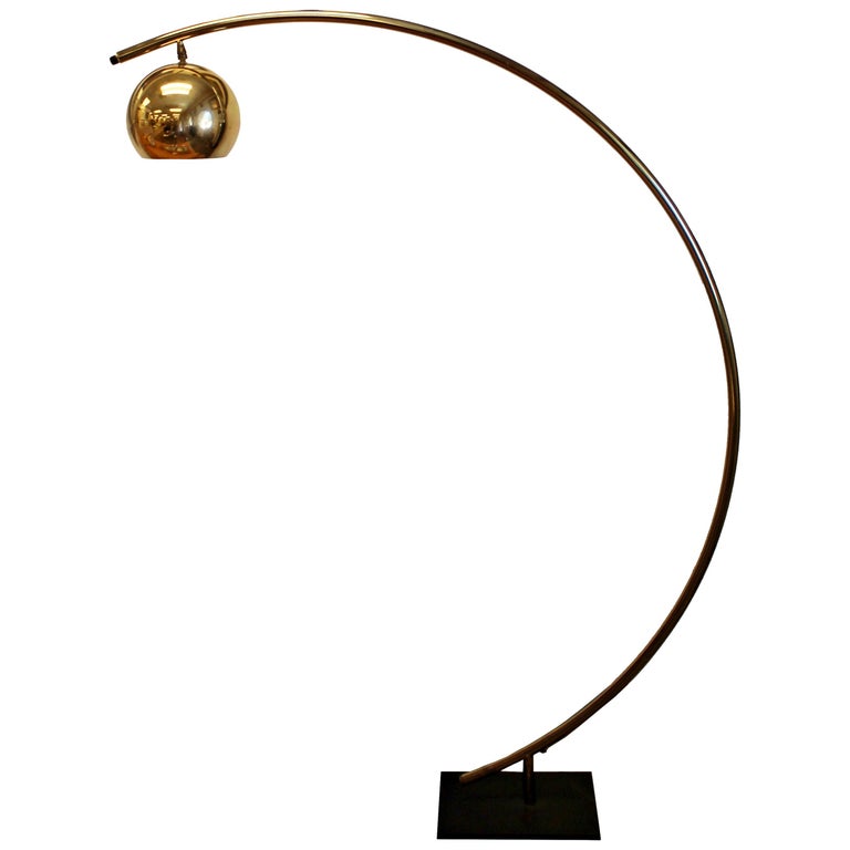 Mid Century Modern Rare Robert Sonneman, Vintage Mid Century Modern Brass Arc Orb Floor Lamp